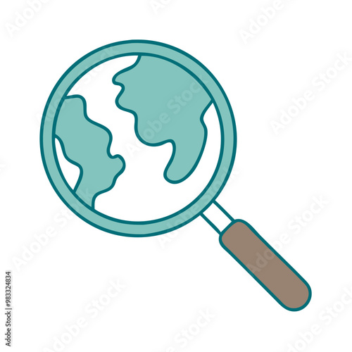 Globe with magnifying glass icon, search and global exploration symbol