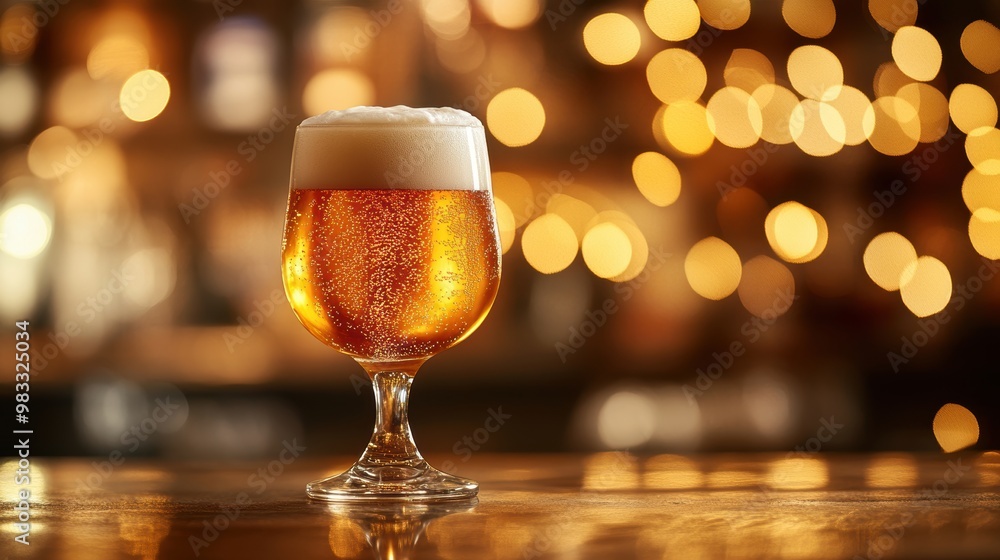 Refreshing Beer in Elegant Glass with Bokeh Background Refreshing Beer in Elegant Glass with Bokeh Background