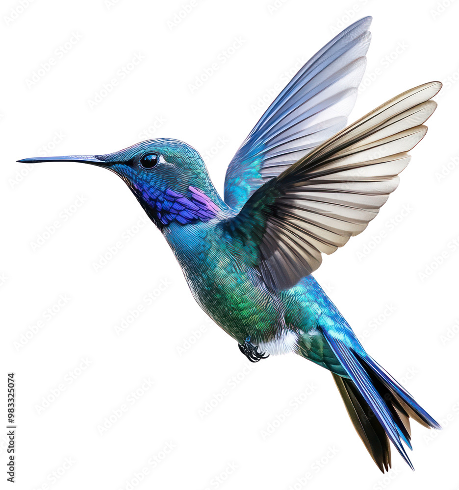 Naklejka premium PNG A flying blue hummingbird photography birdwatching colorful.