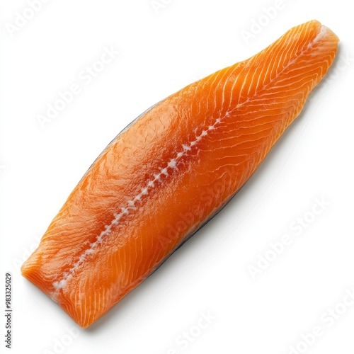 Fresh Raw Salmon Fillet Isolated on White Healthy Ingredient, Rich Omega-3 Source, Top View