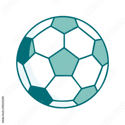 Soccer ball icon, teal and white, flat design, sports or football symbol