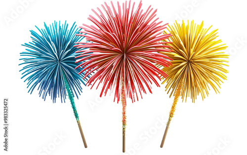 Colorful 3D fireworks night isolated on transparent background PNG. photo