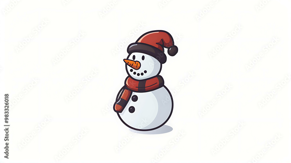 Cute cartoon snowman wearing a red and black scarf and hat. Cute cartoon snowman wearing a red and black scarf and hat.