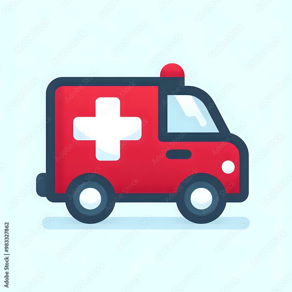 Ambulance car icon with a medical kit, depicting emergency transport and rescue services in a cartoon-style illustration Ambulance car icon with a medical kit, depicting emergency transport and rescue services in a cartoon-style illustration