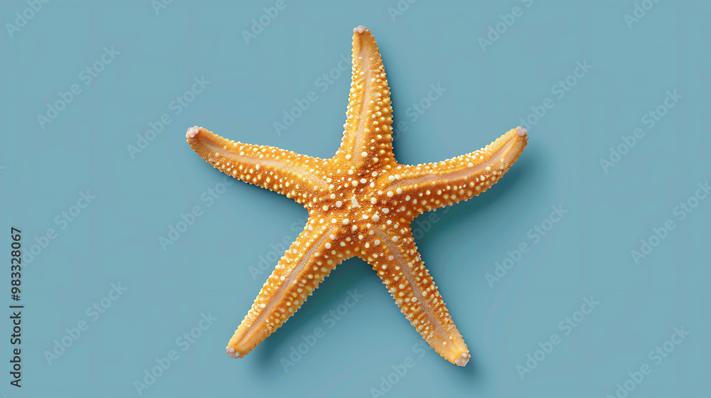 A yellow starfish on a blue background. A yellow starfish on a blue background.