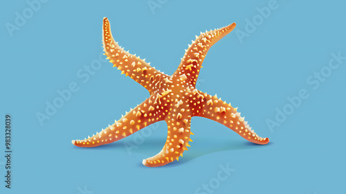 A single starfish sits on a blue background.