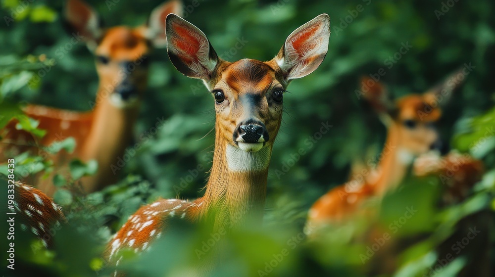 Close-Up Portrait of a Spotted Deer in the Forest Close-Up Portrait of a Spotted Deer in the Forest