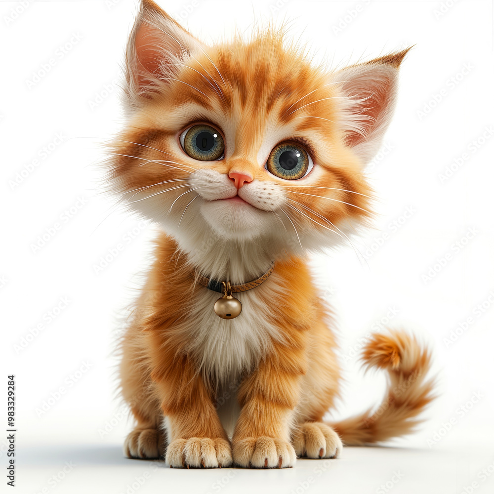 Fototapeta premium A small orange kitten with a bell around its neck