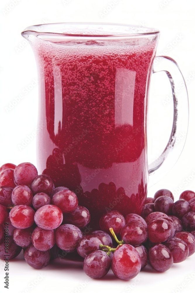 Refreshing Grape Juice A Pitcher Full of Delicious Purple Juice Isolated on White with Fresh Grapes Refreshing Grape Juice A Pitcher Full of Delicious Purple Juice Isolated on White with Fresh Grapes
