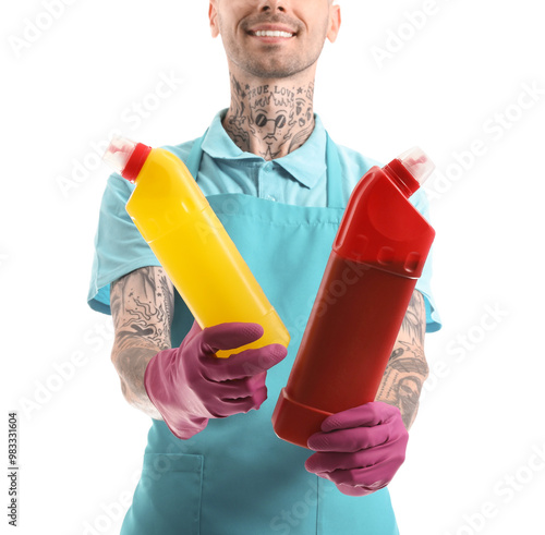 Smiling man in apron and gl...
