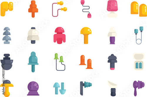 Various types of earplugs are depicted, showcasing different designs and materials for effective noise reduction