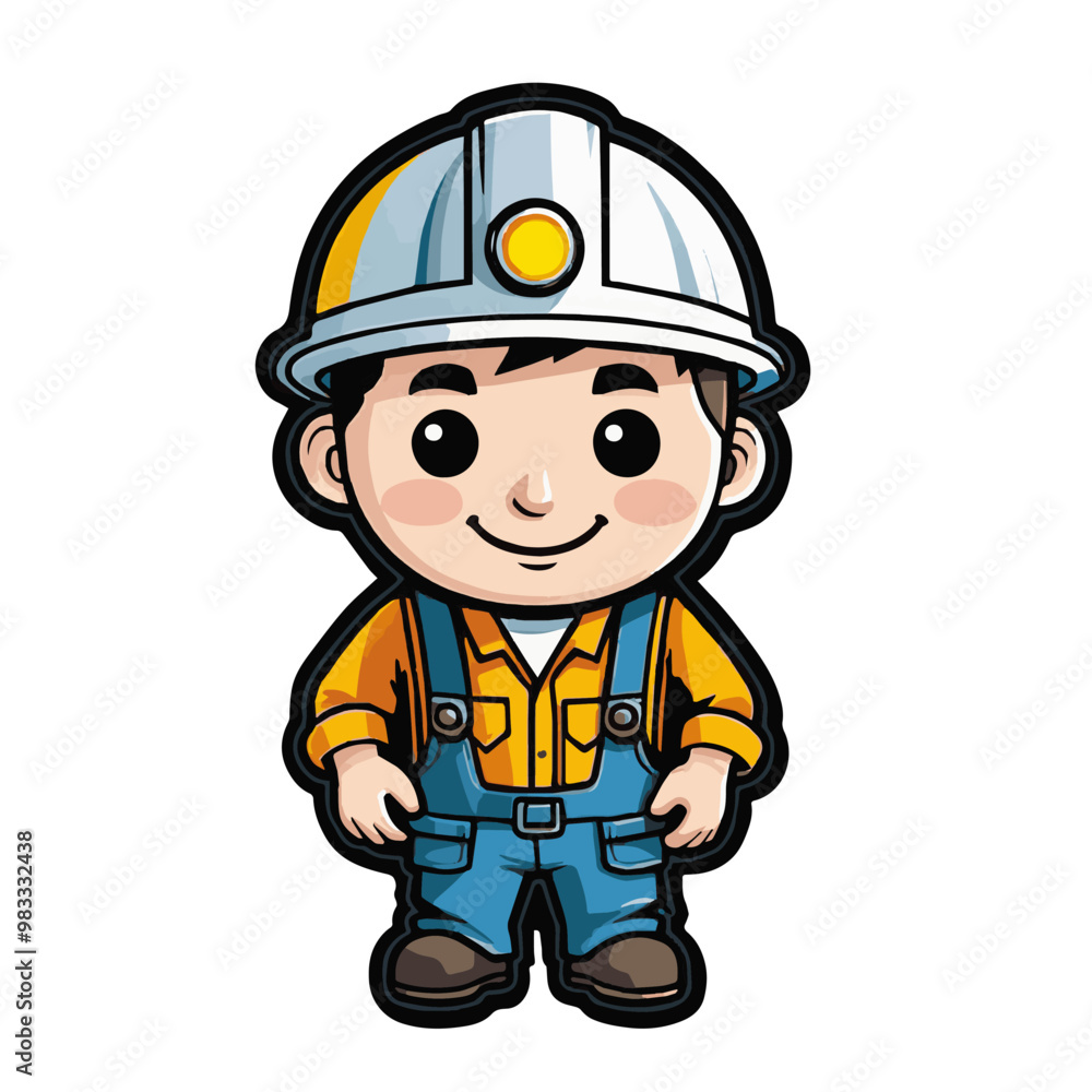 Cute mine worker in professional uniform, cartoon character on white Cute mine worker in professional uniform, cartoon character on white