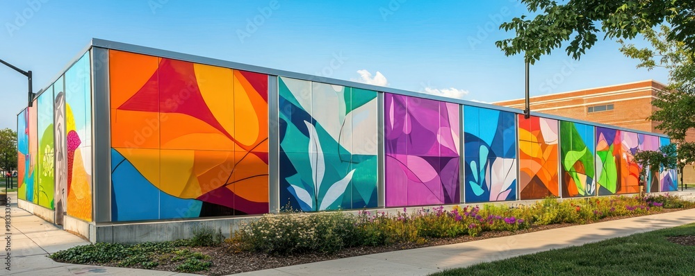 Naklejka premium A community art project that uses aluminum siding as canvases for murals, installed throughout the city to bring color and life to underutilized spaces