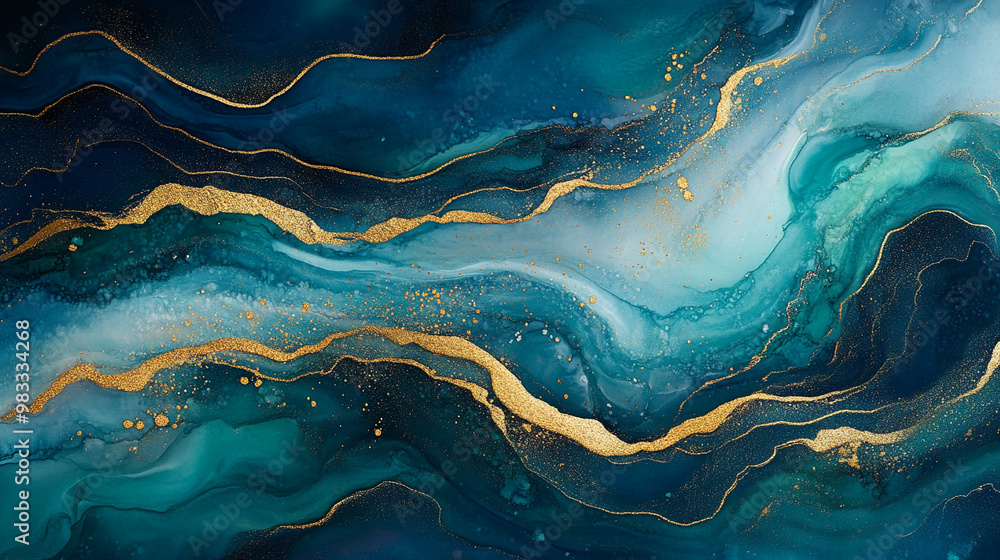 Fototapeta premium Emerald green, blue and gold abstract marble texture for luxury interior design and digital art backgrounds