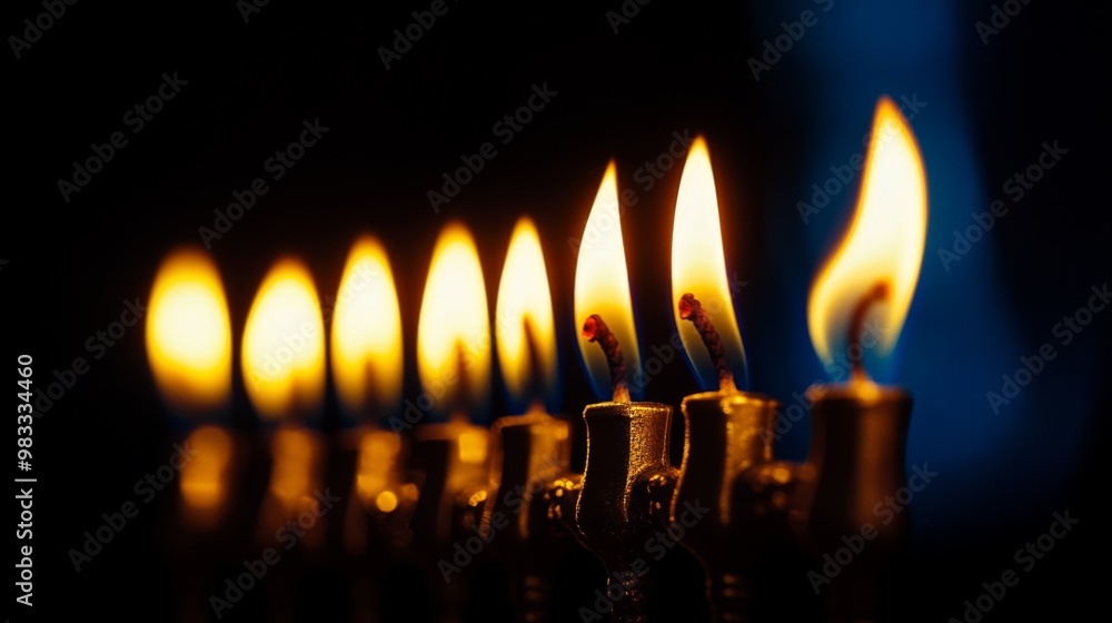 Close-up of Burning Candles on a Menorah Close-up of Burning Candles on a Menorah