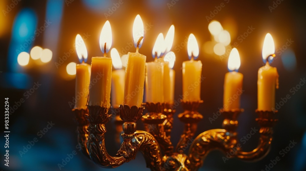 Ornate Golden Candelabra with Burning Candles Ornate Golden Candelabra with Burning Candles