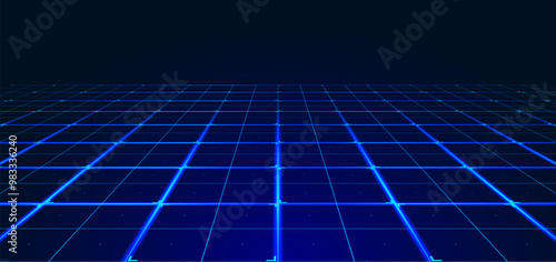 Perspective grid. Digital wireframe landscape. Cyber surface. Mesh on a blue background.
