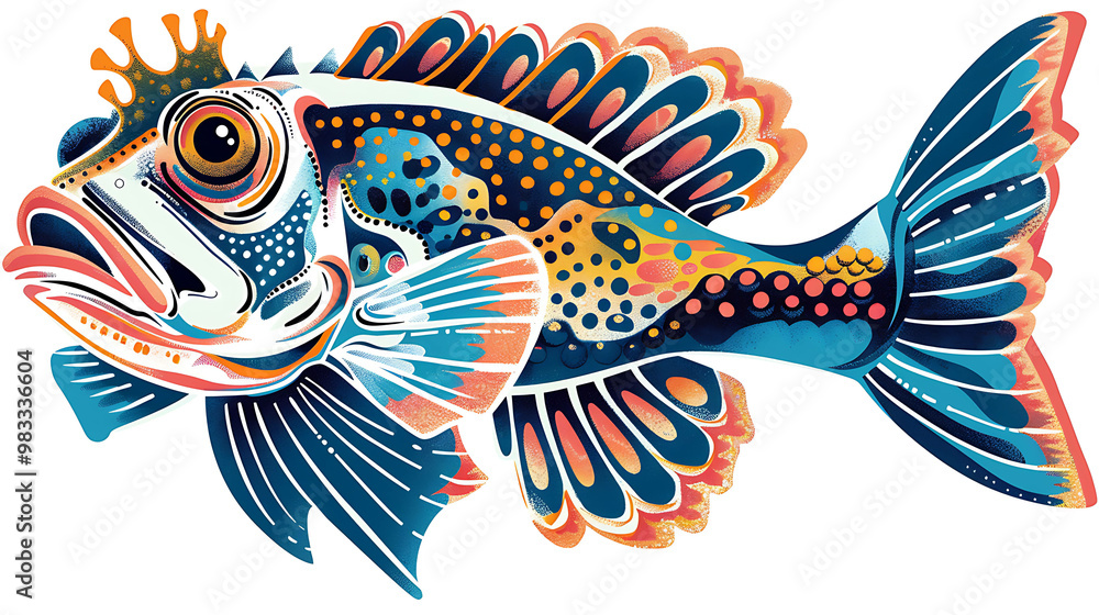 Colorful abstract illustration of a fish with a crown. Colorful abstract illustration of a fish with a crown.