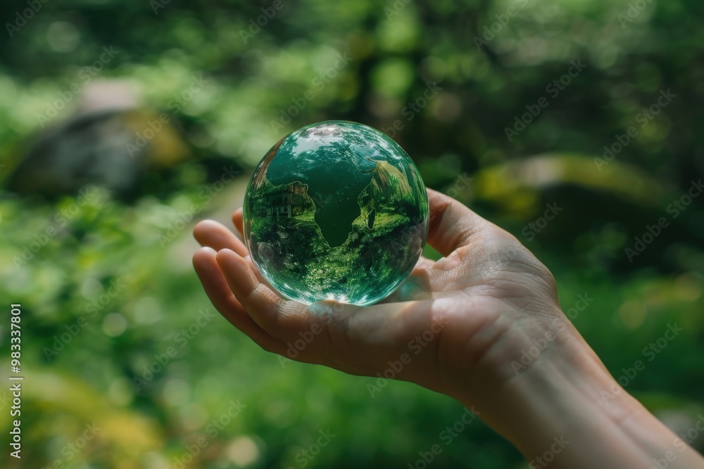 A person is holding a green sphere in their hand, generative ai image A person is holding a green sphere in their hand, generative ai image