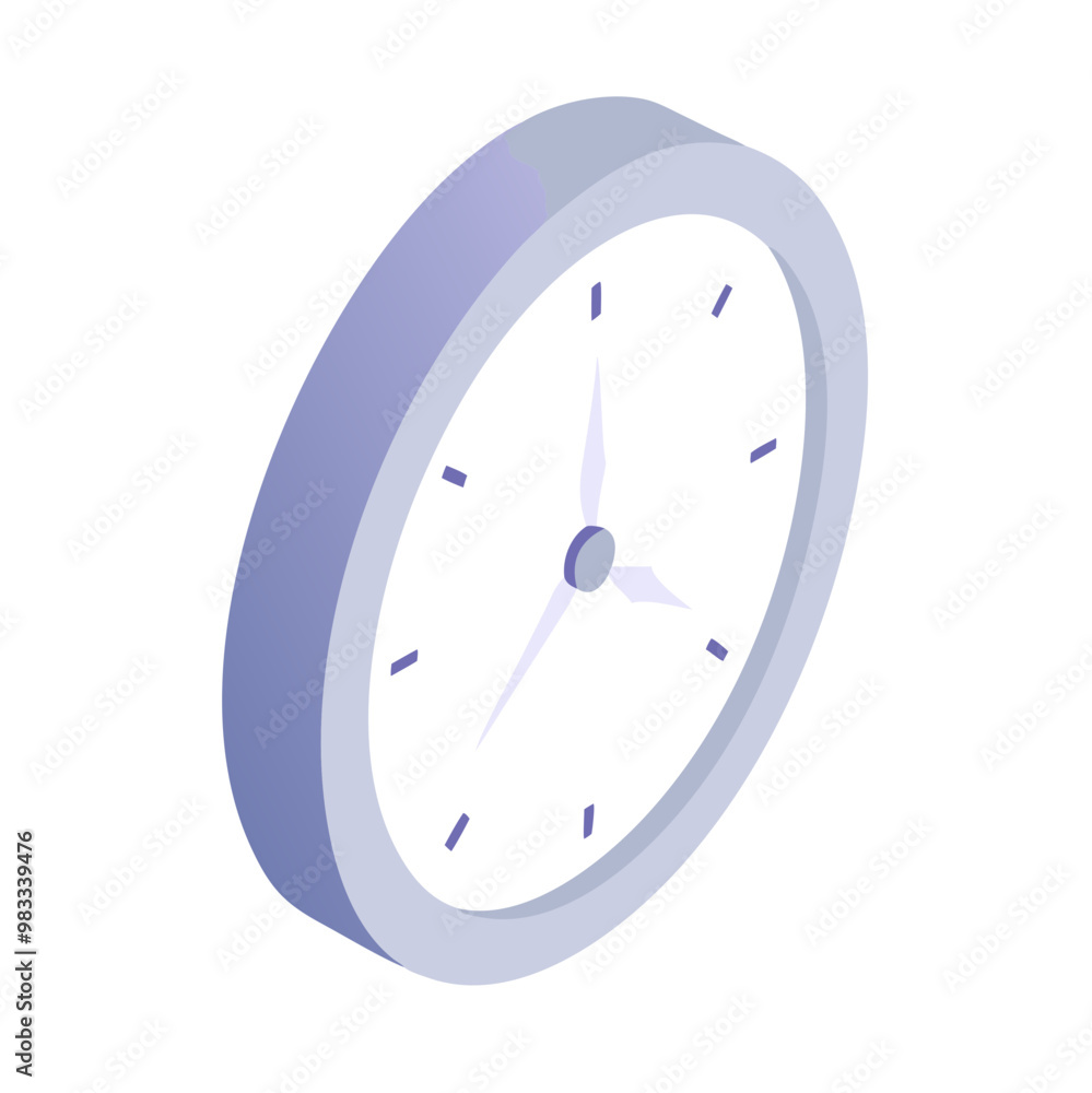 Isometric round clock icon in minimalistic style, time and scheduling concept Isometric round clock icon in minimalistic style, time and scheduling concept