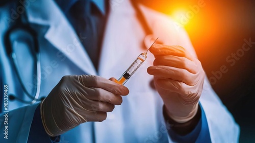 Wallpaper Mural 24. Doctor's hands preparing a syringe for a vaccine injection, preventive health, immunization checkup Torontodigital.ca