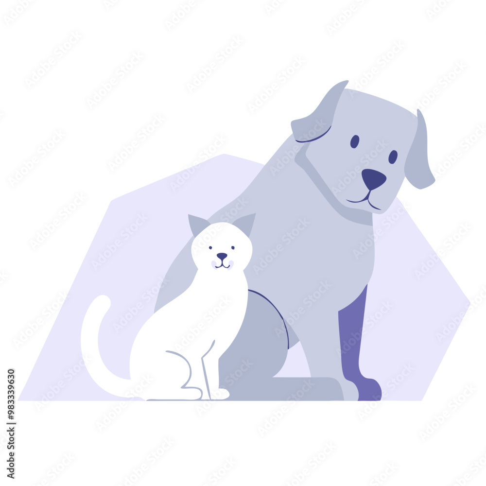 Obraz premium Minimalist dog and cat illustration in soft pastel tones, pet care and animal companionship concept