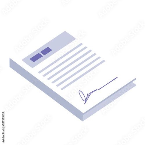 Isometric signed form icon in pastel colors, professional agreement and paperwork concept