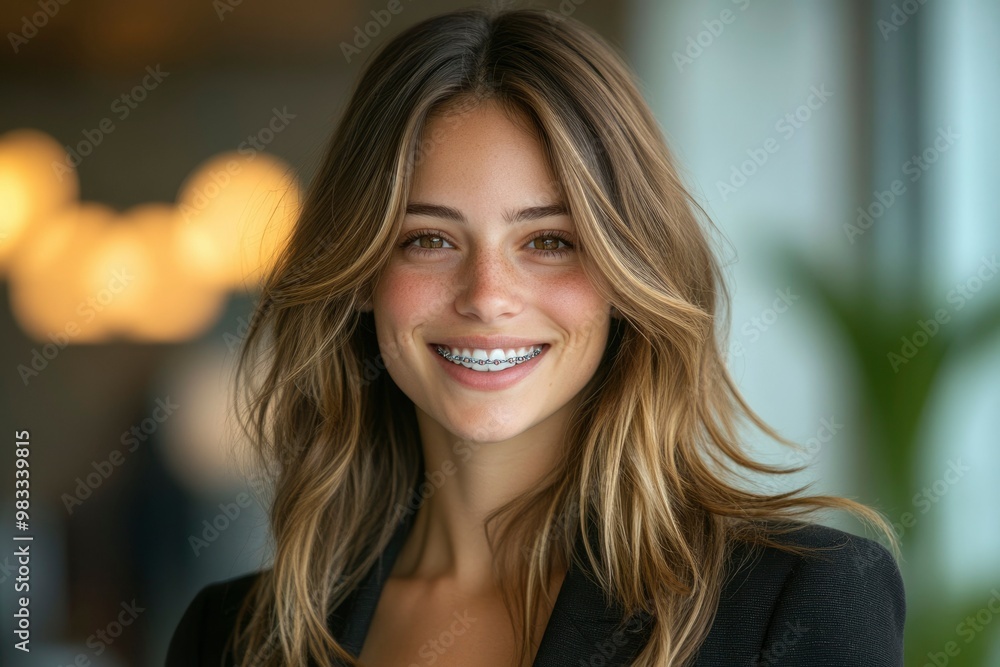 Portrait of a Young Woman with Braces Smiling Portrait of a Young Woman with Braces Smiling