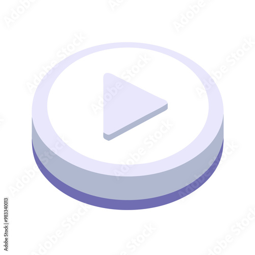 Play button icon in 3D isometric style, blue and white colors, media and video symbol