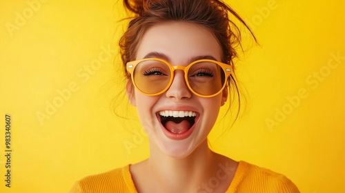 Portrait of her she nice-looking cool attractive lovely lovable winsome sweet crazy cheerful cheery girl having fun great breakthrough isolated on bright vivid shine yellow background.