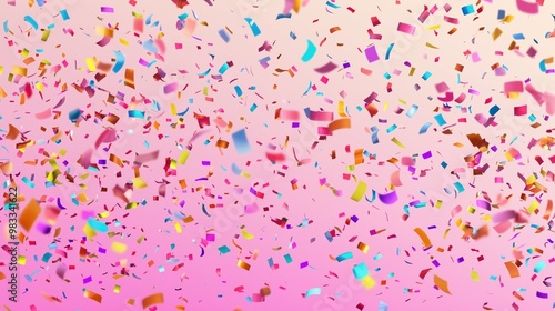 Colorful celebration background with party confetti on pink back. photo