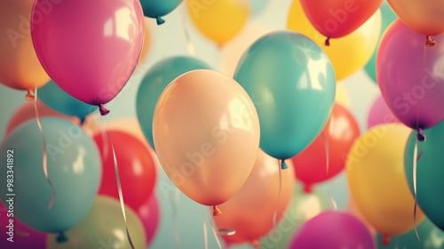 Colorful balloons done with a retro instagram filter effect. concept of happy birth day in summer and wedding honeymoon party use for background. vintage color tone style.