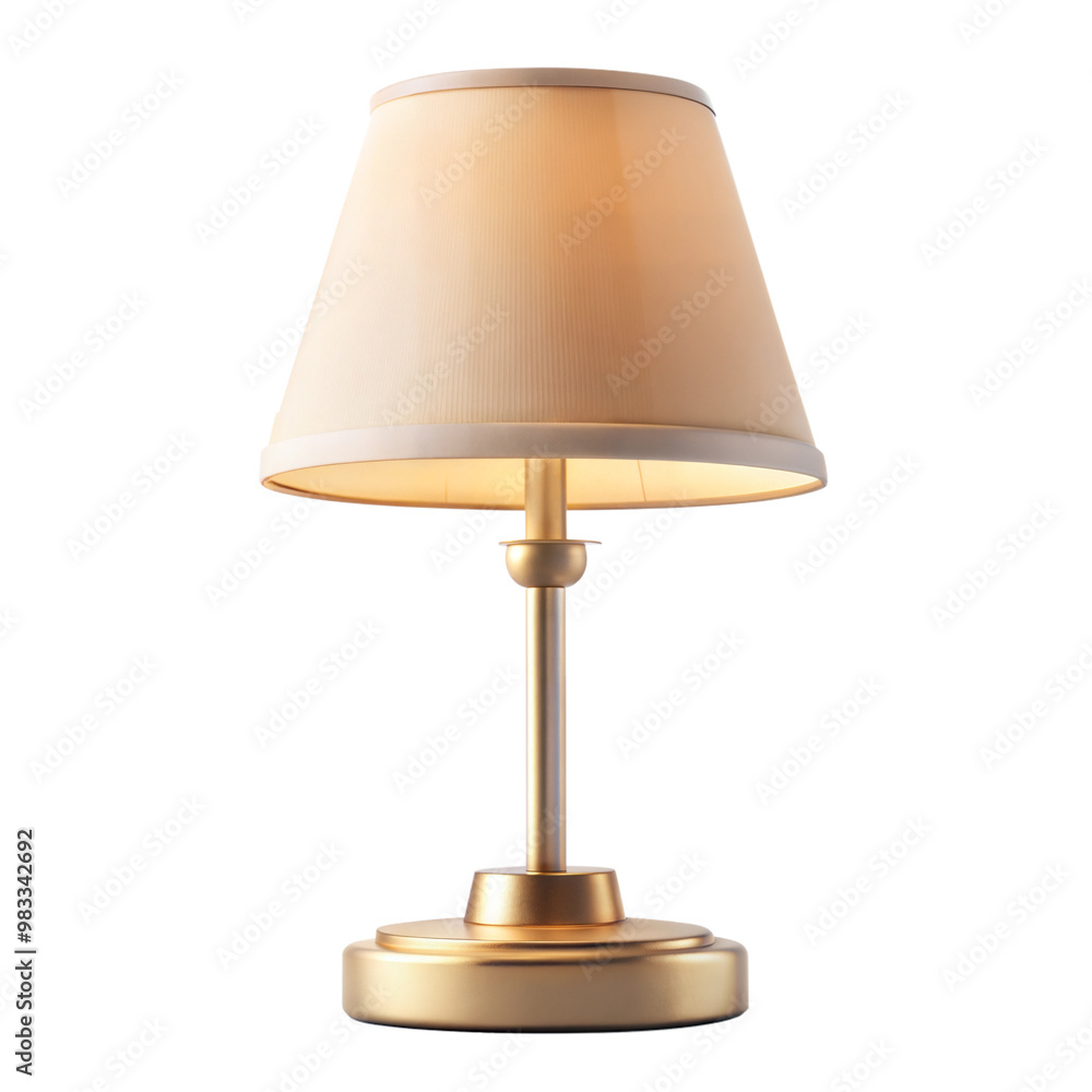 A stylish tabletop lamp with a beige shade and elegant gold base, isolated on transparent or white background. A stylish tabletop lamp with a beige shade and elegant gold base, isolated on transparent or white background.