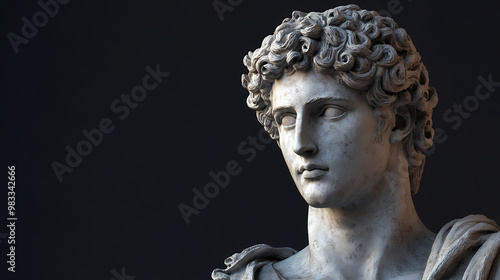 Apollo greek god statue close up portrait on plain black background from generative ai. Greek Gods. Illustration photo