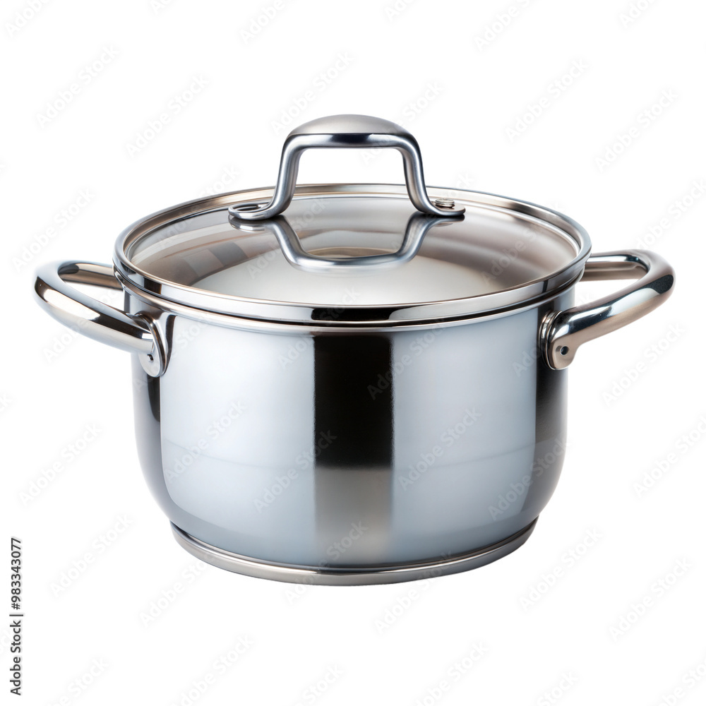 A sleek, stainless steel pot with a transparent lid and dual handles, ideal for cooking a variety of dishes. A sleek, stainless steel pot with a transparent lid and dual handles, ideal for cooking a variety of dishes.