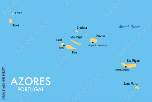 Vector outline map of the Azores Islands of Portugal