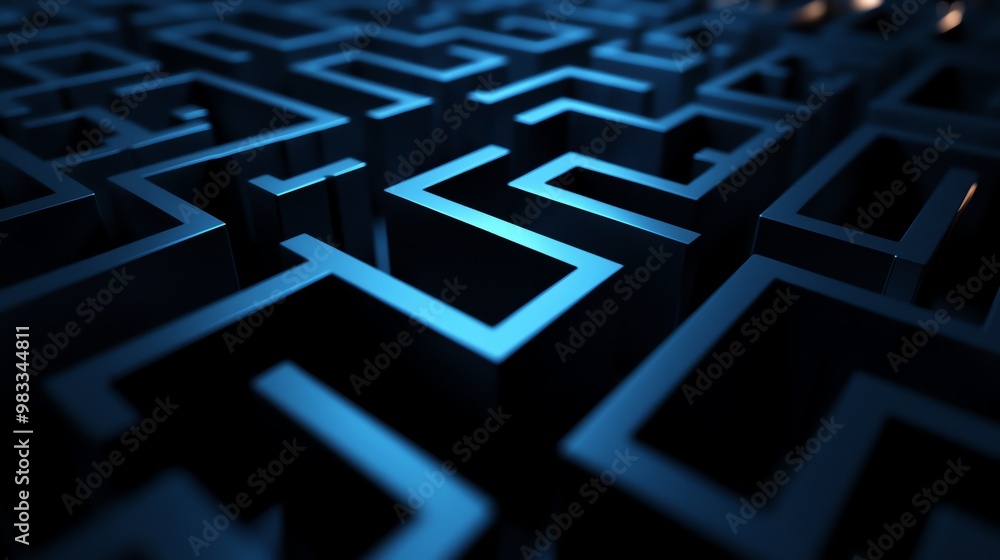 A dark blue maze with a 3D perspective. A dark blue maze with a 3D perspective.