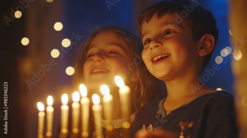 Wallpaper Mural Two Children Gazing at Lit Candles During a Festive Celebration Torontodigital.ca