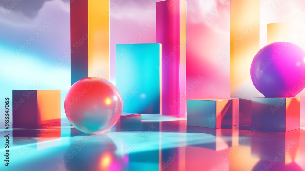 Colorful 3D abstract background with spheres and geometric shapes. Colorful 3D abstract background with spheres and geometric shapes.