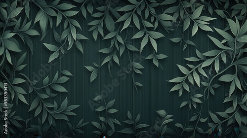 Wallpaper Mural A beautifully intricate dark green background featuring delicate leaves, ideal for nature-themed designs, eco-friendly products, or as a soothing backdrop for presentations and invitations, Torontodigital.ca