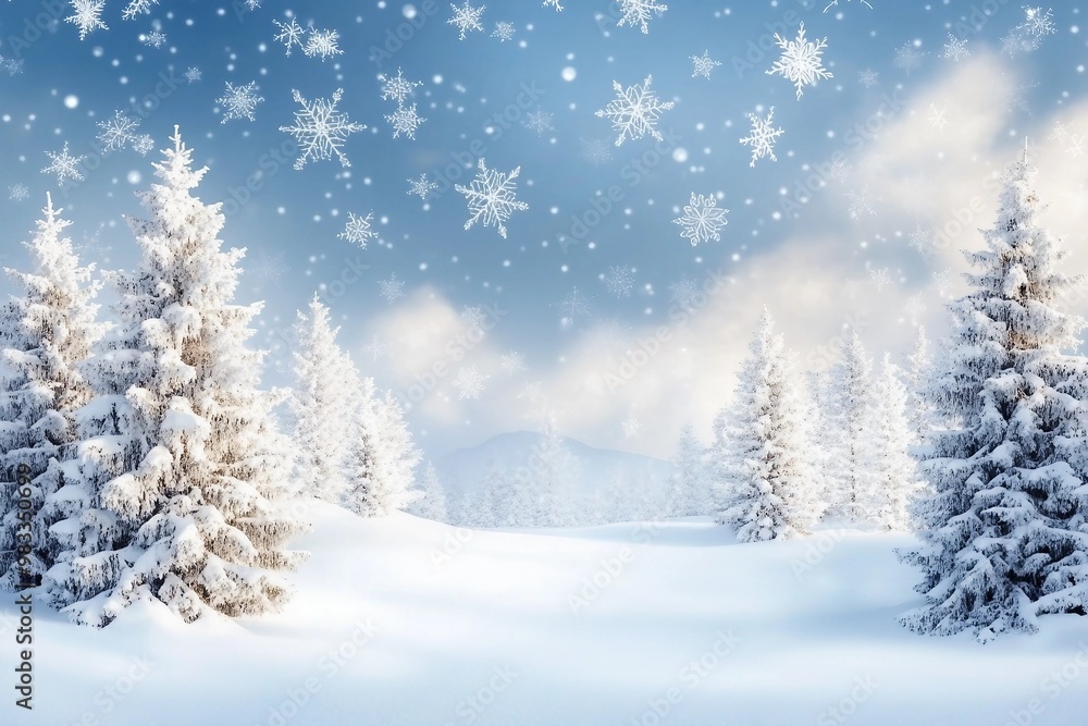 Fototapeta premium amazing Christmas background with snowy firs winter landscape