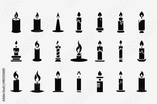 Minimal Black Paraffin Candle Icon Silhouette, Relaxing Aroma Candlelight Decoration Vector