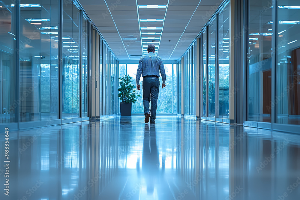An office worker frantically shuffling between conference rooms that all lead to the same meeting, no matter where they go. An office worker frantically shuffling between conference rooms that all lead to the same meeting, no matter where they go.