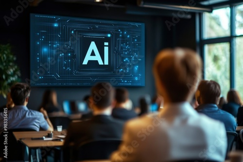 Audience Watching a Presentation About AI on a Screen