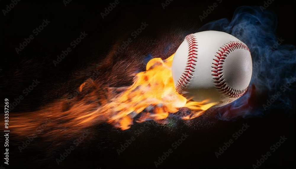 illustration of a baseball floating in the air and burning by fire on a black background illustration of a baseball floating in the air and burning by fire on a black background