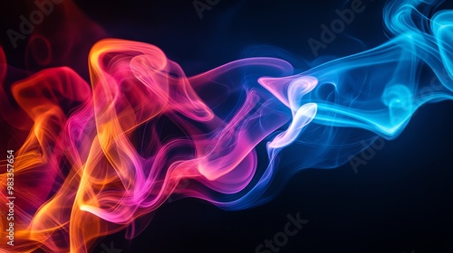 Abstract colorful smoke swirls on a black background.