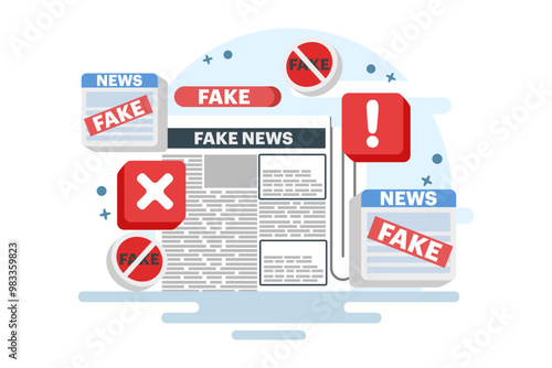 fake news concept, fake information in online news, Press, junk news content, Disinformation in newspapers, fake news online, fake information, hoax in social media, flat vector illustration.
