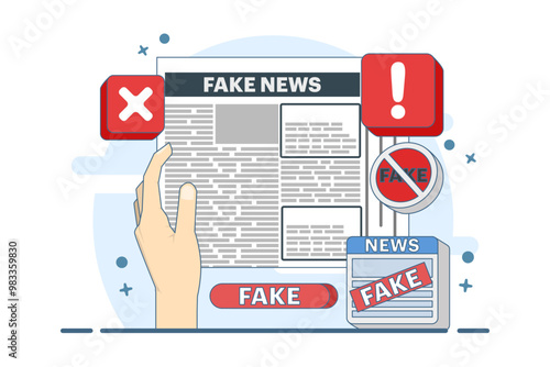 fake news concept, fake information in online news, Press, junk news content, Disinformation in newspapers, fake news online, fake information, hoax in social media, flat vector illustration.