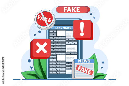 fake news concept, fake information in online news, Press, junk news content, Disinformation in newspapers, fake news online, fake information, hoax in social media, flat vector illustration.