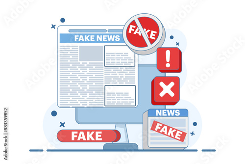 fake news concept, fake information in online news, Press, junk news content, Disinformation in newspapers, fake news online, fake information, hoax in social media, flat vector illustration.